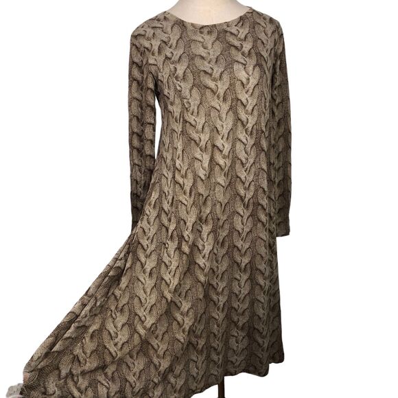 Anthropologie Dresses & Skirts - Samantha Sung Dress Brown Cable Knit Print Hand Painted Wool Silk Blend